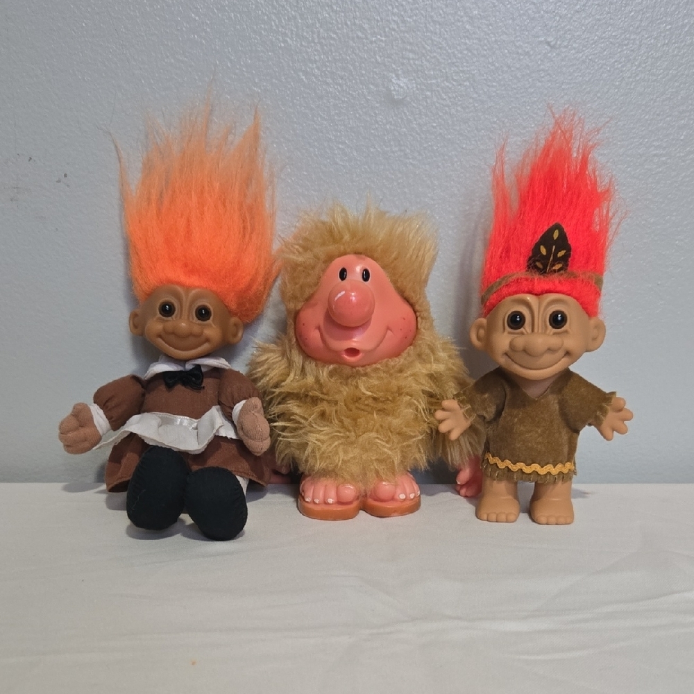 Russ Orange and Brown Troll Dolls Set with Unique Outfits